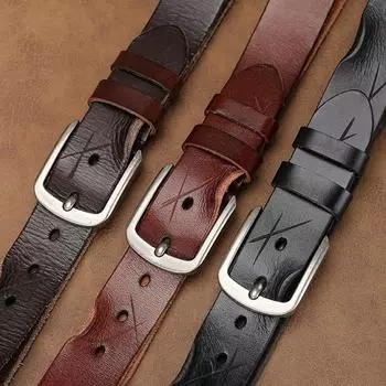 Pure Handmade Belt Retro Vegetable Tanned First Layer Cowhide Design Sense Personalized Embossed Belt Body Jeans Casual Belt 105cm коричневый