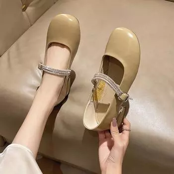 Чистая ручная работа, кожа головы, удобная мягкая кожа, национальный стиль, мягкая подошва, женские туфли на плоской подошве с пряжкой 35 бежевый