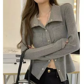 Чистая похоть осень короткий стиль нишевый дизайн талия утягивающая рубашка горячая девушка белый кардиган с длинными рукавами топ для женщин M