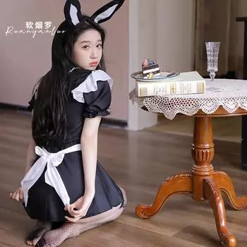 Чистая похоть, милый костюм горничной, униформа, нижнее белье, фартук в стиле Лолиты, пижама, короткая юбка, соблазнительное платье qqny One size
