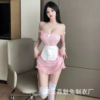Чистое вожделение розовый сексуальный милый сарафан на подтяжках косплей нижнее белье горничная набор 8209 average size