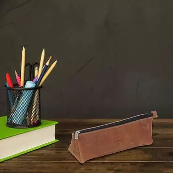 Pure Vintage Royal Buff Leather Utility Bag, Ручка, Карандаш, Косметика, Мешочек для денег коричневый