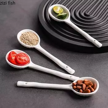Pure White Ceramic Long Handled Spoon Dessert Spoon Soup Spoon Tea Spoons Coffee Spoons Molecular Cuisine Specialty Tableware