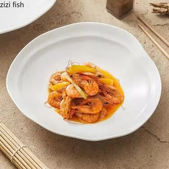 Pure White Irregular Ceramic Deep Bowl Vegetable Salad Bowl Soup Bowls Pasta Bowl Dessert Bowls Restaurant Specialty Tableware
