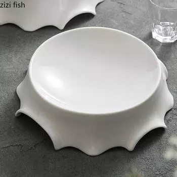 Pure White Irregular Ceramic Tree Stump Plate Dessert Plate Sushi Plate Pasta Plates Molecular Cuisine Specialty Tableware