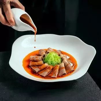 Pure White Irregular Plate Ceramic Tableware Sushi Plate Dessert Plate Salad Plates Pasta Plates Restaurant Creative Tableware