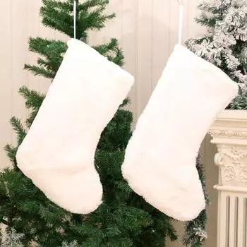 Pure White Plush Christmas Stocking Christmas Gift Bag Christmas Decoration Pendant Stocking Gift