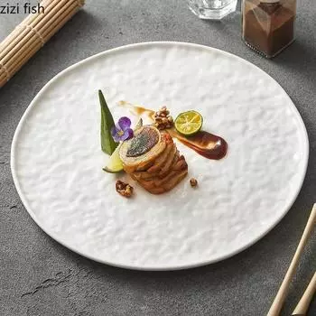 Pure White Stone Patterned Ceramic Steak Plate Salad Plate Dessert Plate Sushi Plates Molecular Cuisine Specialty Tableware