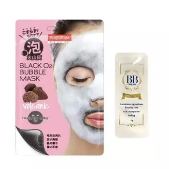 PUREDERM BLACK O2 BUBBLE MASK Foam Carbonated Sheet Pack 20g Volcanic Ash Pierrus Premium BB Cream Set (1 порция) + (1.5г)