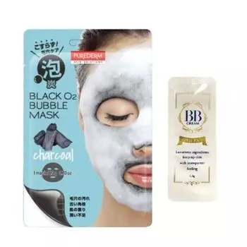 PUREDERM Black O2 Bubble Mask O2 BUBBLE Foam Carbonated Sheet Pack 20 г древесного угля x 5 шт. Pierrus Premium BB Cream Set (ЧЕРНАЯ МАСКА) (1 порция) +