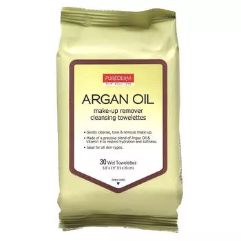 Purederm, makeup remover cleansing tissue, argan oil, 30 wet tissues