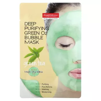 Purederm, Маска для глубокого очищения Green O2 Bubble Beauty, зеленый чай, 1 тканевая маска, 0,88 унции (25 г)