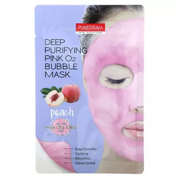 Purederm, Маска для глубокого очищения Pink O2 Bubble Beauty, персиковый, 1 тканевая маска, 0,88 унции (25 г)