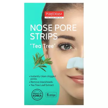 Purederm, nose pore strips, tea tree, 6 strips