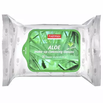 Purederm, салфетки для снятия макияжа, алоэ, 30 салфеток