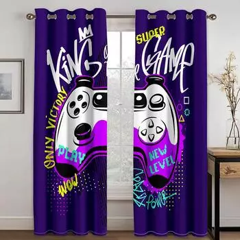 Purple 3D Cartoon Game handle Curtains Game Boy Exclusive Bedroom Balcony Window Curtain Decoration 2 Panels 50W130H(CM)X2PCS&Grommet Top