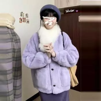 Purple age-reducing small fragrant coat for women s 2024 new autumn and winter small imitation mink velvet top 40/45kg/S