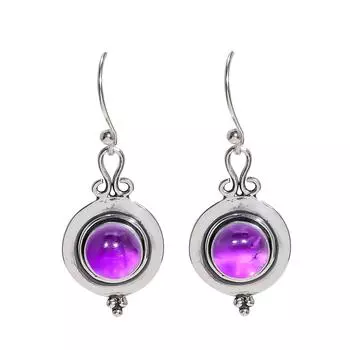 Purple Amethyst - Mashamba 925 Sterling Silver Earring V3706, Purple Earring, Round Earring, Valentin s Day Gift, Gift For Her, Birthday Gift, Handmad