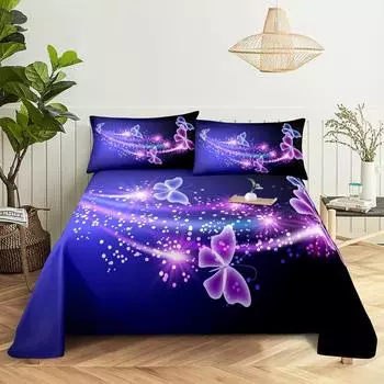 Purple Bedding Set Bed Sheet Linens Pillow Case Queen King Size Lanvender Butteryfly for Bedroom Soft Twin Full Single Double 110x230cm 2pcs