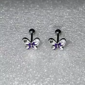 Purple Butterfly Round Ball Earrings Metal Band Drill Round Ball Butterfly Earrings All Simple Stud Earrings