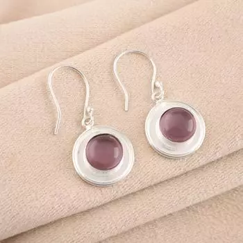 Purple Cat s Eye 925 Fine Silver Gemstone Jewelry Handmade Round Earrings 1.40 EE-4-47