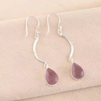 Purple Cat s Eye Gemstone 925 Fine Silver Jewelry Handmade Silver Earrings 2.60 EE-43-45