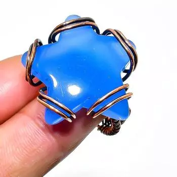 Ювелирное кольцо ручной работы из медной проволоки с фиолетовым халцедоном, размер 7,5