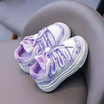 Purple Children s Sneakers Graffiti Simple Lace All-match Non-slip 2024 Spring Breathable Korean Style Boy Assorted Sport Shoes 21 чёрный