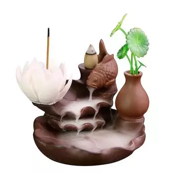 Purple Clay Fish Lotus Backflow Incense Burner Incense Stick Holder Home Decor Censer Zen Meditation Relaxation Decoration