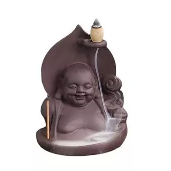 Purple Clay Maitreya Buddha Waterfall Incense Burner Creative Home Decor Incense Holder Portable Ceramic Censer Handicrafts