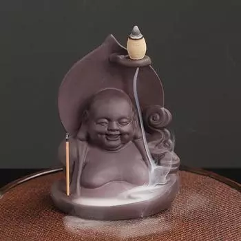 Purple Clay Maitreya Buddha Waterfall Incense Burner Creative Home Decor Incense Holder Portable Ceramic Censer Handicrafts