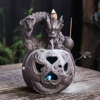 Purple Clay Waterfall Backflow Incense Burner Creative Led Pumpkin Incense Holder Lucky Feng Shui Chinese Loong Home Decoration