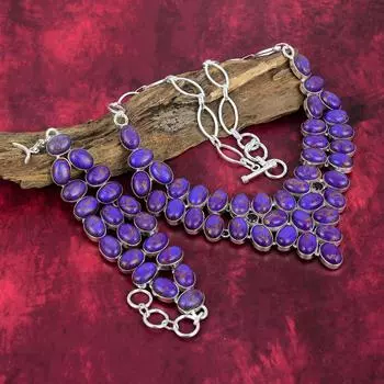 Ювелирные изделия из цельного серебра 925 пробы с фиолетовым медно-бирюзовым оттенком, украшения ручной работы, великолепный комплект из ожерелья и браслета для нее Adjustable With 8 -18 фиолетовый