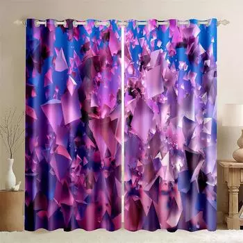 Purple Crystal Abstract Pattern Decorative Curtain Fit Living Room Bedroom Kitchen Balcony Window Decor 2 Panels 50W130H(CM)X2PCS&Grommet Top