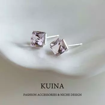 Purple Crystal Stud Earrings for Women Simple and Light Luxury Fancy Sterling Silver Earring/Pin Unique Graceful Personality Beautiful Ear Rings