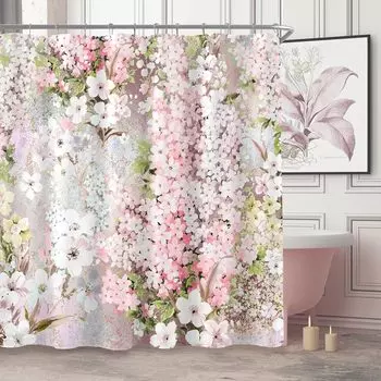 purple cute floral shower curtain color pink flower fabric bathroom shower curtain, watercolor cloth shower curtain W90xH180cm