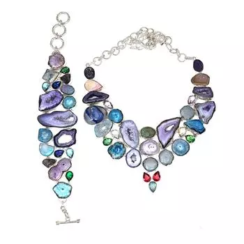 Фиолетовый Drusy, Peridot женские унисекс ювелирные изделия ожерелье браслеты 18-20