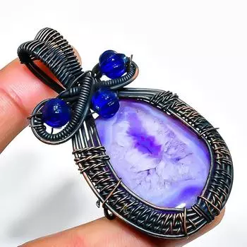 Purple Druzy Slice, Topaz Gemstone Copper Wire Wrap Jewelry Pendant 2.56 2.56 фиолетовый