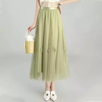 Purple Female Summer Seaside Holiday Drape Mesh Skirt Green(Roses) One size(40.00 kg-70.00 kg)