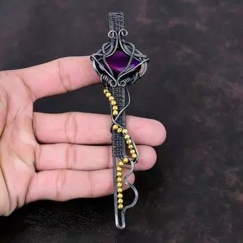 Purple Fire Labradorite Pendant Copper Wire Wrapped Gemstone Pendant Designer Jewelry Handmade Key Pendant Copper Wire Jewelry Wedding Gift