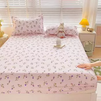 Purple Flower Bed Sheets Single/Queen/King Size Fitted Bed Sheet With Elastic Band Drap De Lit High Quality Mattress Cover 180 Twin120x200x25cm 1pc