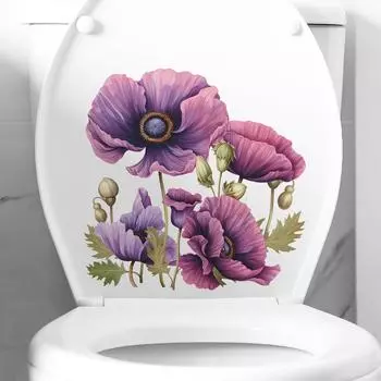 Фиолетовые цветы Зеленое растение Туалет с ванной комнатой Ванная комната Домашнее украшение Наклейка на стену 29*29CM/fun-m65