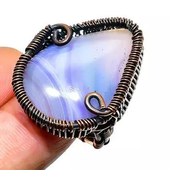 Кольцо из фиолетового кружевного агата с драгоценным камнем, обёрнутое вручную медной проволокой, размер 8