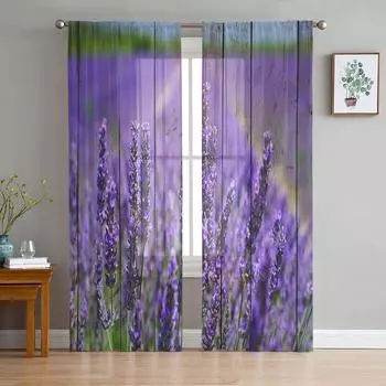 Фиолетовые цветы лаванды с деревянной текстурой шифоновые прозрачные шторы для гостиной спальни декор окна вуаль тюль занавески драпировки W135 x H114cm