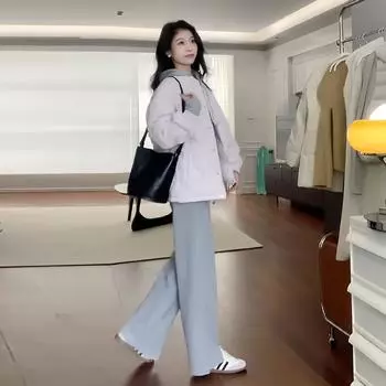 Purple lazy cotton-padded clothes, Xiaoxiangfeng jackets for women s 2024 new autumn and winter Korean clothes with outer tops S