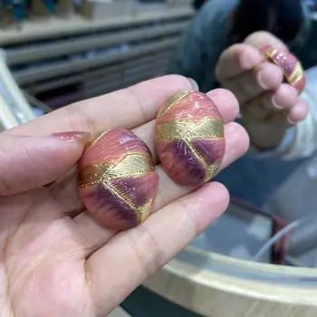 Purple oil drop egg stud earrings copper plated real gold earrings