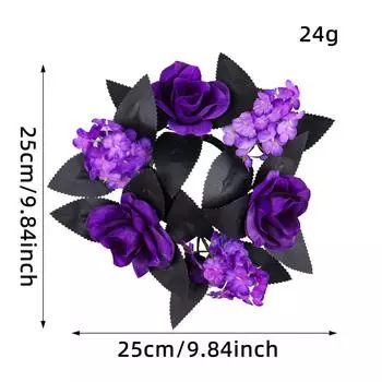 Purple Rose Halloween Candlestick Wreath Faux Flower Garland Table Centerpiece