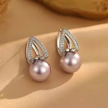 Purple Rose Shijia Pearl Zircon Earrings: Trendy, High-End, Versatile Ear Buckles for Women