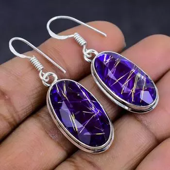 Purple Rutile Gemstone 925 Sterling Silver gift Jewelry Earring 1.58 o8B25