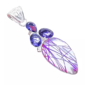 Purple Rutile Quartz, Tanzanite 925 Sterling Silver Jewelry Pendant 2.5 AH-3303 2.17 фиолетовый